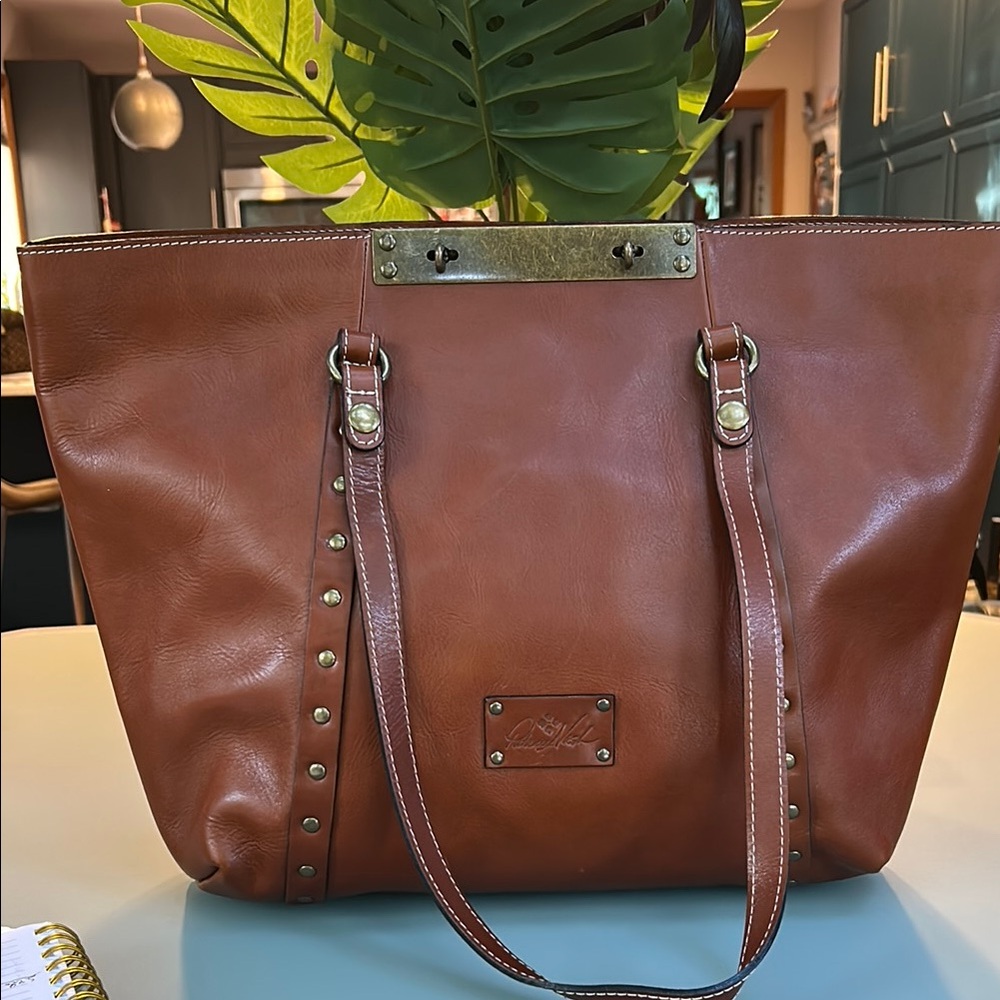 Patricia Nash Tan Leather Tote with Gold Accents